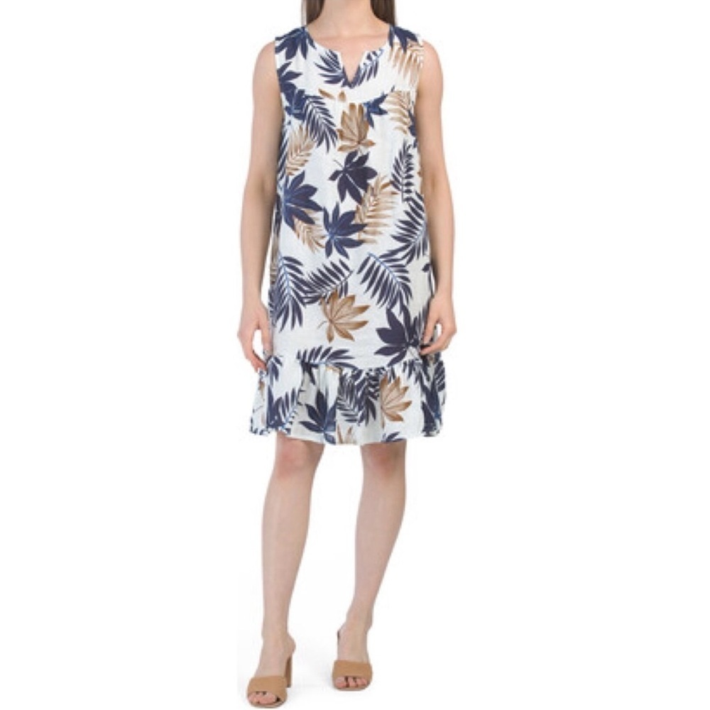 LUNGO L’ARNO linen tropical floral sleeveless made in Italy mini dress small - Picture 2 of 10